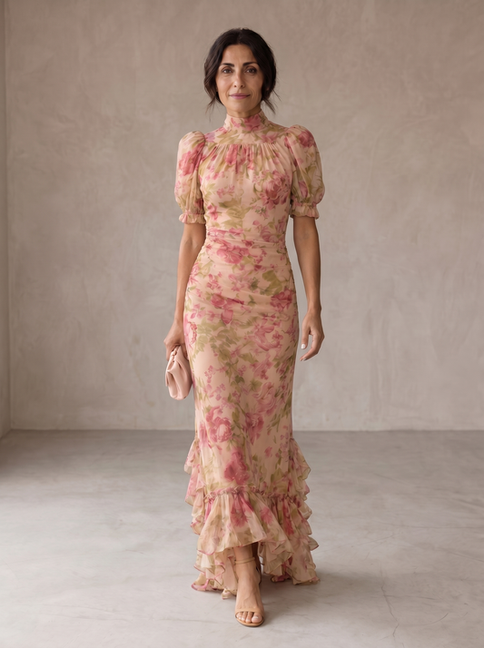 Rosario | Vestido largo floral de chifón