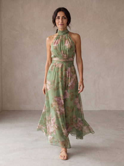 Livia | Vestido largo floral Elegante con cuello halter