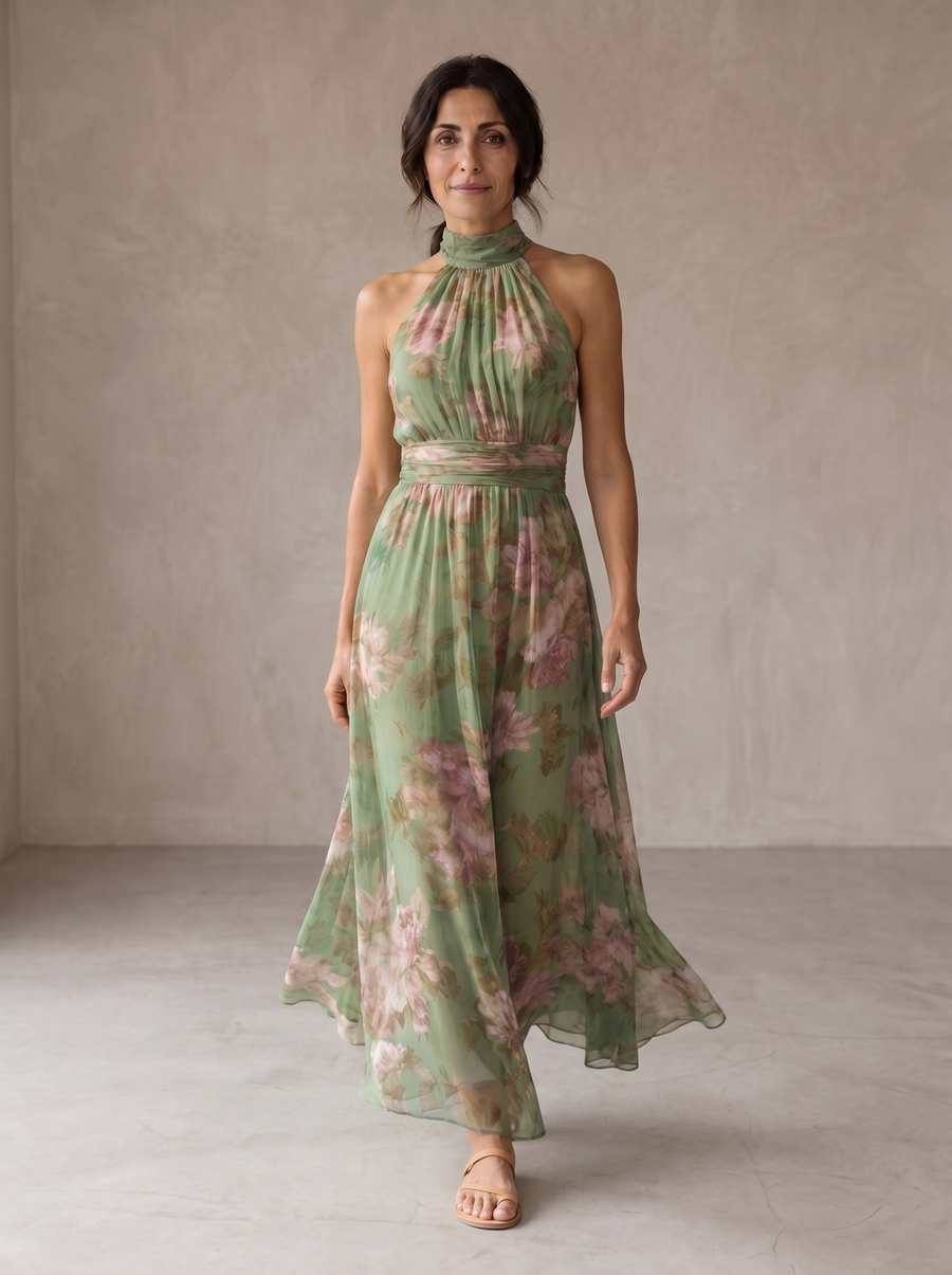 Livia | Vestido largo floral Elegante con cuello halter