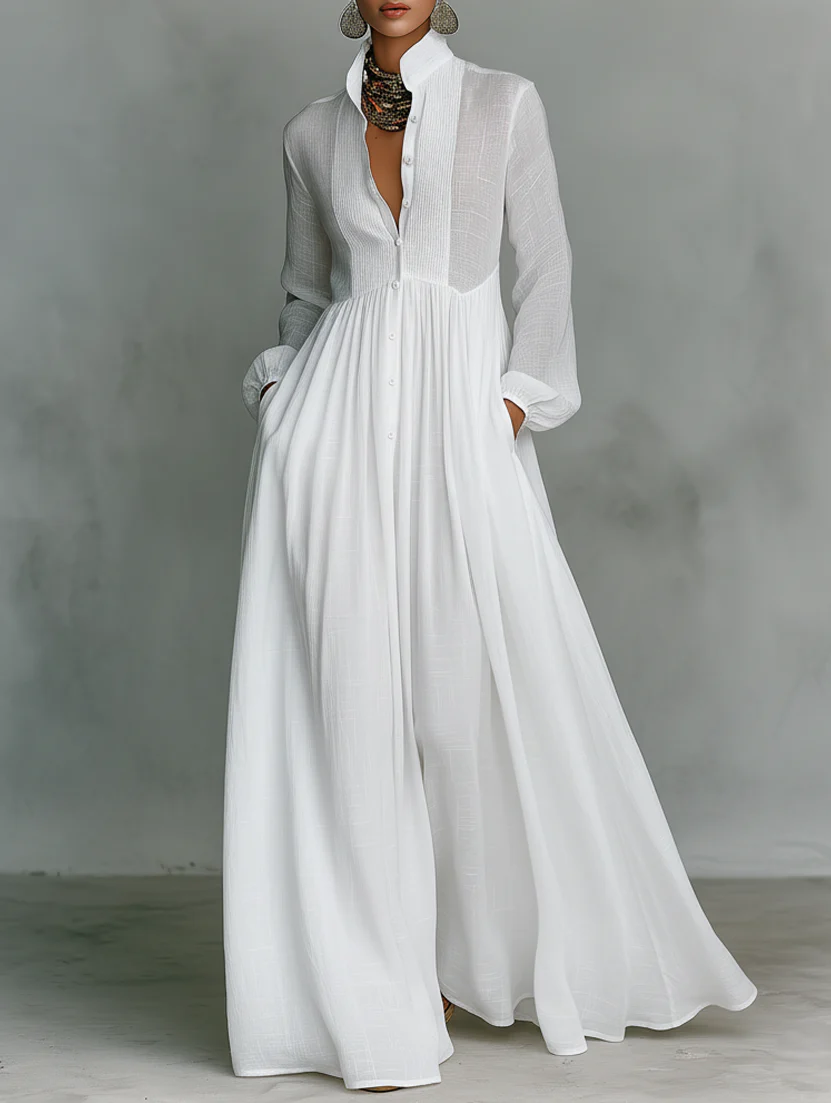 Carla | Vestido maxi minimalista de algodón y lino