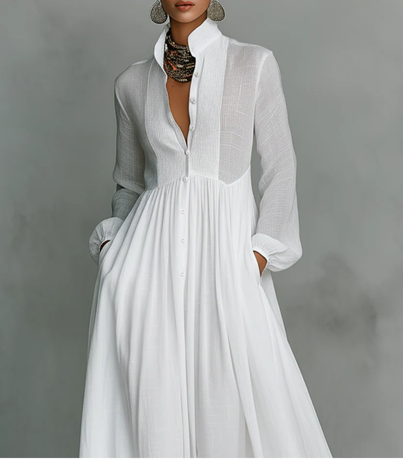 Carla | Vestido maxi minimalista de algodón y lino