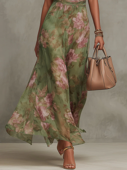 Marta | Vestido largo floral en chiffon con escote halter
