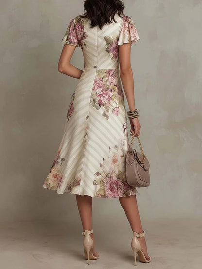 Alba | Vestido midi satinado floral elegante estilo retro