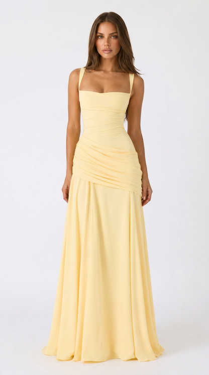 Vestido Maxi Musa Esculpida - Limón
