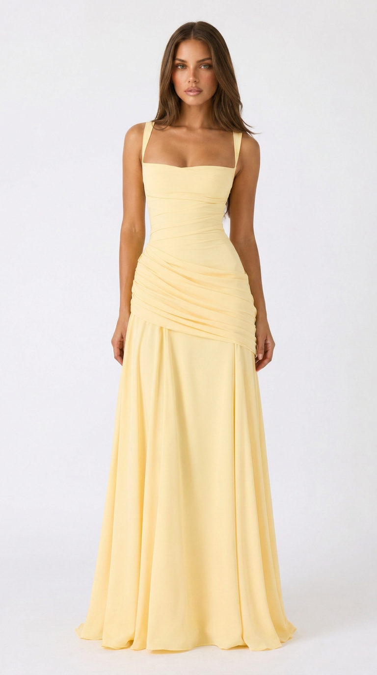 Vestido Maxi Musa Esculpida - Limón